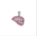 Hip hop ketting met lippen hanger bezet met roze en witte strasstenen op Cubaanse link - Hanger Zonder Ketting Zilver Roze Lippen