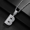 Hip-Hop-Halskette mit silbernem B-Anhänger, besetzt mit Zirkonia an einer Seilkette - Buchstabe B (Silber)