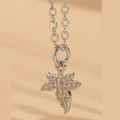 Silver leaf pendant necklace with micro-set zircon stones on a classic link chain - Maple Leaf / Platinum Color