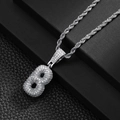 Hip hop silver color 3D bubble number 8 pendant necklace with pavé zircon stones - Letter B (20inch Silver Rope Chain)