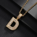 Detail of hip hop letter D pendant necklace with zircon insets on twisted rope chain - Letter D Style