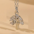Silver leaf zircon pendant necklace with tree of life design in 14K gold plating - Tree of Life / Platinum Color