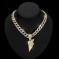 Hip hop gold Cuban link chain necklace with iced out lightning bolt pendant for men - Gold Pendant with Cuban Chain