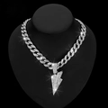 Hip-hop silver cuban chain necklace with glittering lightning bolt pendant for men - Silver Pendant with Cuban Chain