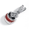 Gothic silver pumpkin skull pendant necklace with red enamel stitching and zircon stone - Silver Pendant Only