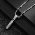Close-up of hip-hop silver capsule pendant with micro-pave cubic zirconia on rope chain - Letter I (20inch Silver Rope Chain)