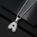 Hip hop silver bubble letter A pendant necklace with shimmering zircon pavé stones - Letter A / Silver