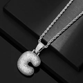 Detail of silver letter C pendant with sparkling zircons on a hip hop rope chain - Letter C / Silver
