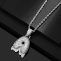 Iced out dripping letter A pendant necklace with pavé cubic zirconia for hip hop style - A + Rope Chain (Silver Color)