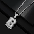 Iced out letter B pendant necklace with micro paved cubic zirconia and silver rope chain - B + Rope Chain (Silver Color)