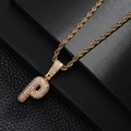 Detail of gold-plated rope chain necklace with a zircon-encrusted letter P pendant - Letter P Style