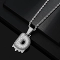 Detail of silver D-shaped bubble letter pendant with sparkling zircons on rope chain - D + Rope Chain (Silver Color)