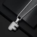 Close-up of iced out 3D letter F pendant with silver rope chain for hip hop style - Letter F / Silver