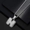 Macro detail of iced-out bubble letter H pendant with silver rope chain for hip hop style - Letter H / Silver