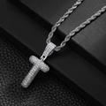 Close-up of hip hop letter T pendant with iced out cubic zirconia on twist rope chain - Letter T (20inch Silver Rope Chain)