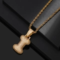 Macro view of gold plated alphabet letter I pendant with sparkling pavé zircons - Letter I / Gold