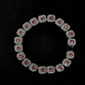 Bracciale a catena cubana con pietre rosa e strass scintillanti finitura argento - Rosa Strass / 8 pollici / Argento