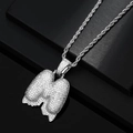 Macro del ciondolo a lettera M bubble hip hop in argento con zirconi cubici incastonati - M + Catena a Corda (Colore Argento)