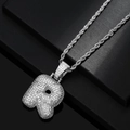 Detail of Hip Hop bubble R letter pendant with zircon pavé and thick rope chain - Letter R / Silver