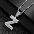 Detailed macro view of silver hip hop square letter Z pendant with iced out cubic zirconia - Letter Z