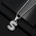 Detail of silver bubble letter S pendant with pavé cubic zirconia on rope chain - Letter S / Silver