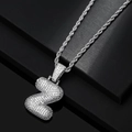 Close-up of hip hop letter Z pendant with silver rope chain and sparkling cubic zirconia stones - Letter Z / Silver