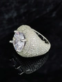 Macro dell'anello hip-hop in argento con grande zircone e pavé di micro diamanti - US 7 / Argento
