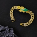 Hip hop Saint Jude gold plated Cuban chain bracelet with green enamel and clear diamonds - Gold (Blue)