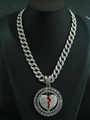 Collana hip hop con catena cubana e ciondolo rotante a cuore spezzato rosso con diamanti - Ciondolo Argento con Catena Cubana