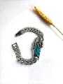 Hip hop silver Cuban link bracelet with St. Jude pendant and green enamel inlay - Silver (Blue)