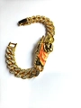 Hip hop gold Cuban link bracelet with St. Jude pendant and iced out crystals - Gold (Pink)