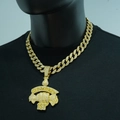 Hiphop gold plated Get Money money bag pendant with iced out crystals on Cuban chain - Pendant + 18 Necklace / Gold