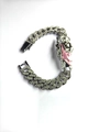 Hip hop silver Cuban link bracelet with iced out stones and St. Jude figure charm - Silver (Pink)