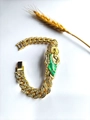 Iced out gold Cuban link bracelet with green enamel St. Jude pendant and rhinestones - Gold (Green)