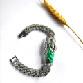 Silver Cuban link bracelet for men with Saint Jude pendant and green enamel detail - Silver (Green)