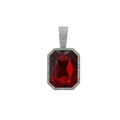 Cuban chain necklace with rectangular ruby-colored gemstone and pave-set zircons - Red Gemstone Pendant Only (Without Chain) / Silver
