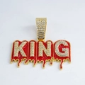 Hip hop gold KING pendant with white crystals and red dripping oil detail for men - Pendant Only (Without Chain) / Gold