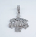 Silver iced out Get Money pendant with dollar money bag and rhinestones hip hop jewelry - Single Pendant (No Chain) / Silver