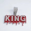 Iced out silver KING pendant with red drip design and sparkling zircon stones - Pendant Only (Without Chain) / Silver