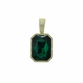 Elegant emerald-cut green gem pendant in gold alloy frame with white crystal accents - Gold Green Artificial Gemstone Pendant Only (Without Chain)