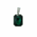 Luxurious silver necklace pendant with large emerald green stone and white crystal halo - Green Zirconia Pendant Only / Silver