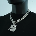 Hip-Hop-Halskette in Silber mit S-Anhänger und Zirkonia-Besatz für Herren im Rapper-Stil - Halsketten-Set / Silber