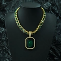 Hip-hop cuban chain necklace with emerald green sugar cube crystals in gold finish - Gold