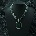 Luxury Cuban link necklace with emerald-cut green crystal pendant and silver plated chain - Green Gemstone Pendant With Cuban Chain / Silver