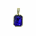 Hip hop cuban necklace with square blue gemstone pendant and gold micro-pave setting - Gold Blue Artificial Gemstone Pendant Only (Without Chain)