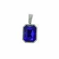 Hip hop silver chain necklace featuring a square deep blue gemstone pendant with white diamonds - Blue Stone Pendant Only / Silver