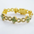 Hip hop style gold-plated clover and infinity link bracelet with green marquise stones - Bracelet / 8 inches / Gold Green Zirconia