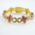 Golden Cuban chain necklace with pink clover and infinity charms encrusted with crystals - Bracelet / 8 inches / Gold Pink Zirconia