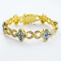 Golden hip hop infinity clover necklace featuring blue gemstones and sparkling diamonds - Bracelet / 8 inches / Gold Plated Blue Zirconia