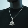 Hip-hop silver tone iced out Eye of Horus pyramid pendant necklace with rope chain - Silver Pendant With Long Rope Chain